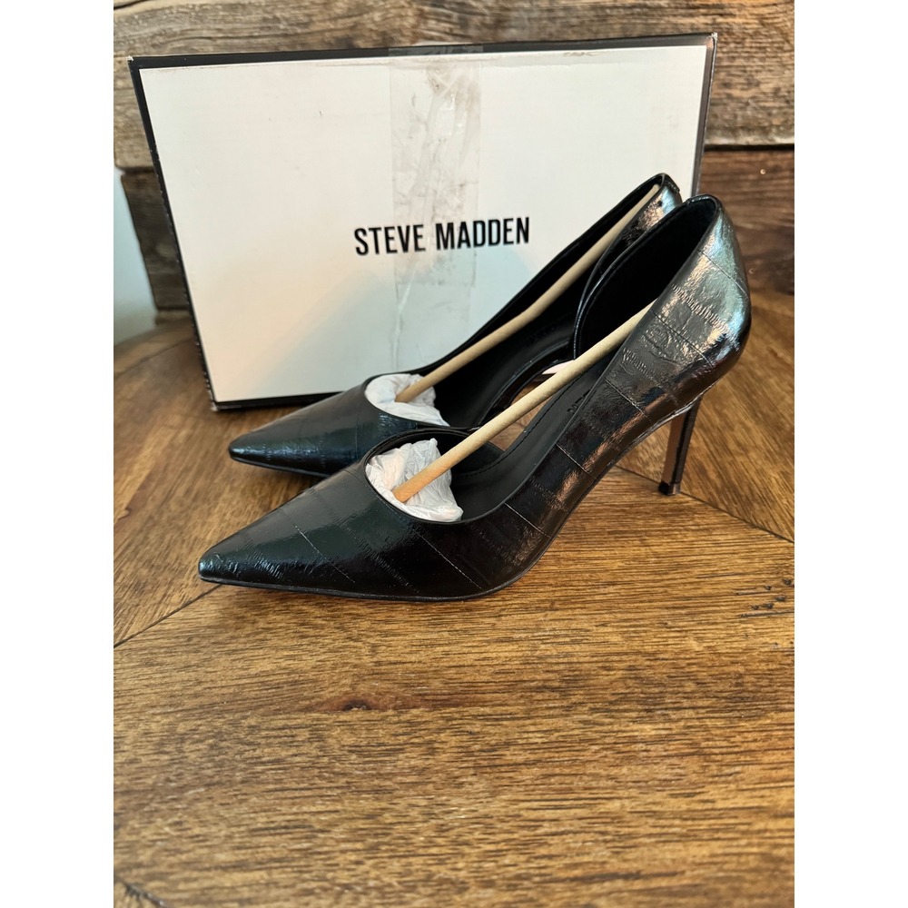 Steve Madden Nula Black Eel Pointed Toe d'Orsay Stiletto Pumps Heels Size 6